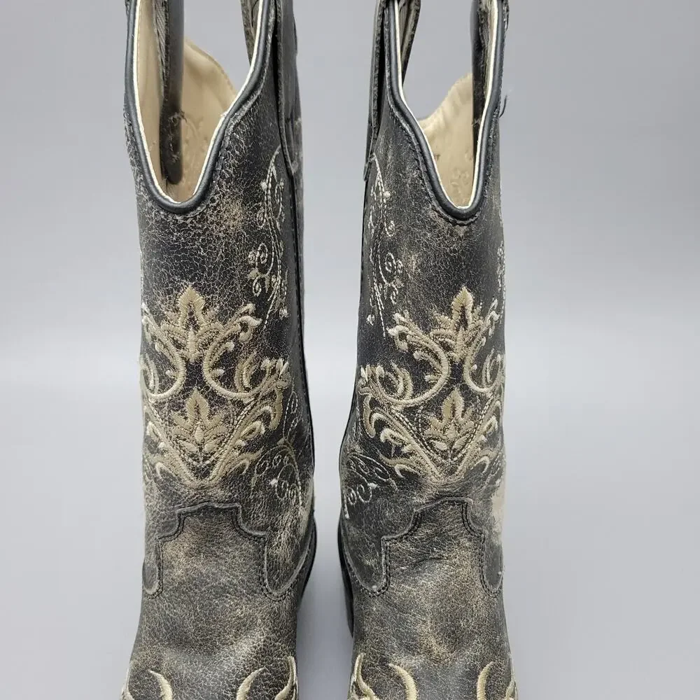 Old West Embroidered Leather Snip Toe Cowboy Boots Youth Kids Size 2.5 D Style